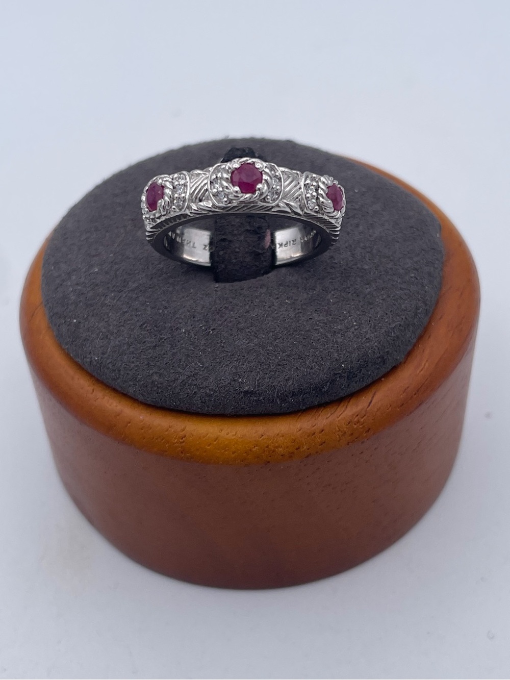 Judith Ripka Natural Ruby 3-Stone Sterling Silver 925 Ring Band Size 8 Thailand